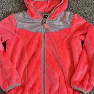 North Face super soft jacket. Size 6 girls. Bright pink/orange